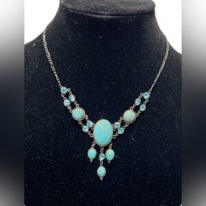 P.o.F.T. Faux Turquoise & Aquamarine Blue Stones in Black Metal Vintage Setting